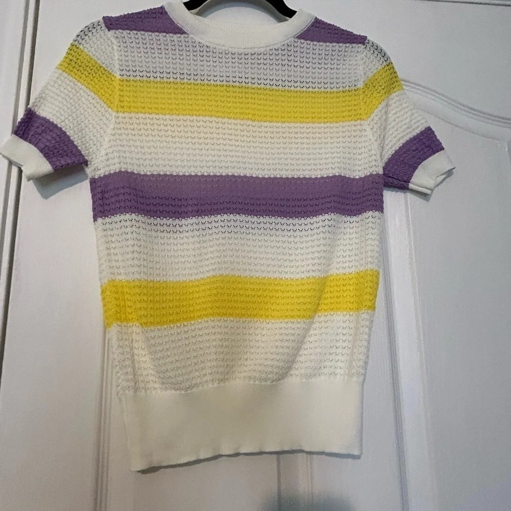 CHANEL Yellow and Purple Crew Neck Sweater